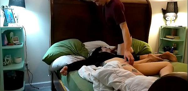  stepbrother catches me sleeping and wakes me up for a big creampie